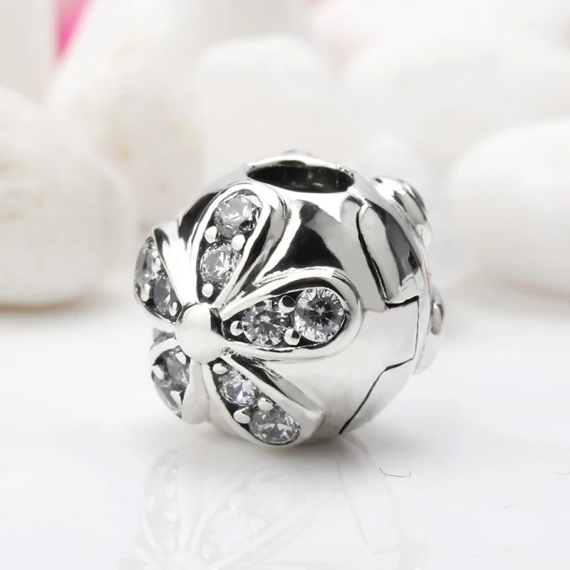 

925 Sterling Silver Bead Poetic Blooms Florals Charms CZ Flower charm Fit Bracelets Bangles Necklace for Women Girls