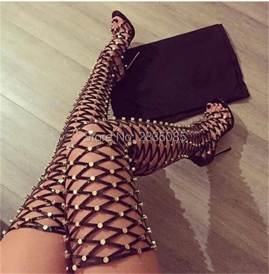 Stud-Caged-Gladiator-Knee-High-Heels-Women-Sandals-Boots-Zapatos-Mujer-2016-New-Arrival-Women-Thigh