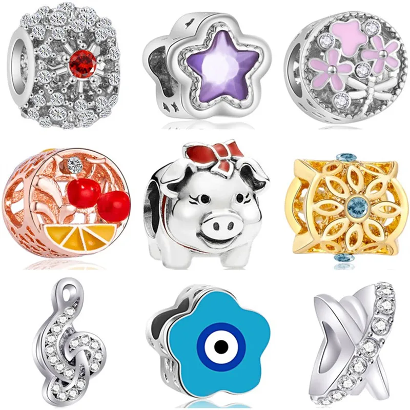

Fresh Style Crystal Pig Owl Fish Popcorn Flower Alloy Beads Fit Original Pandora Charms Bracelets & Bangles for Women DIY Perles