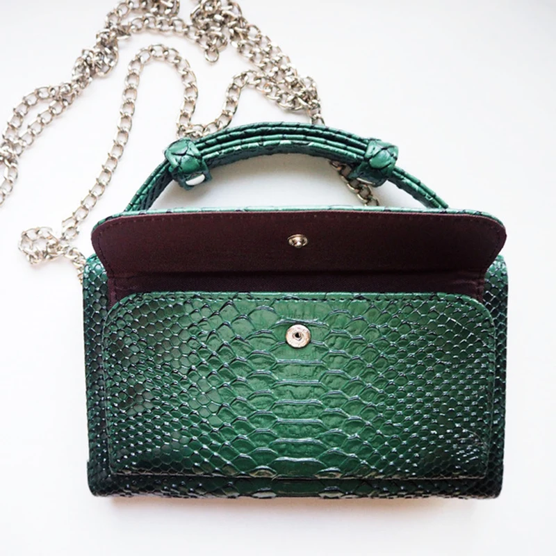 TOPHIGH Green Mini Fashion Clutch Shoulder Crossbody Bags For Women Snake Pattern Hot Sale Handbag Chain Gift