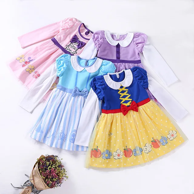 venda quente vestido de princesa imprimir roupa das crianças