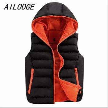 

AILOOGE 2017 Autumn Men's Hooded Thick Vests Women Waistcoats Warm Mens Jackets Winter Sleeveless Coats Mens Brand Clothing