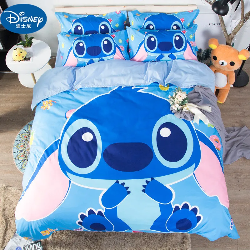 Disney Stitch Boys Bedding Sets Twin Queen Cartoon Quilt Cover Pillowcase Blue Bed Linen Duvet Cover Set for Children Bed