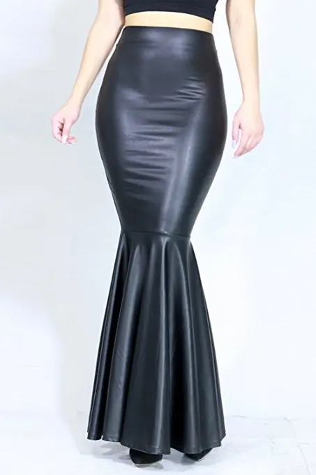 Женская Черный Искусственной Кожи Русалка Макси Юбки|mermaid maxi skirt|maxi skirtmaxi mermaid skirt |