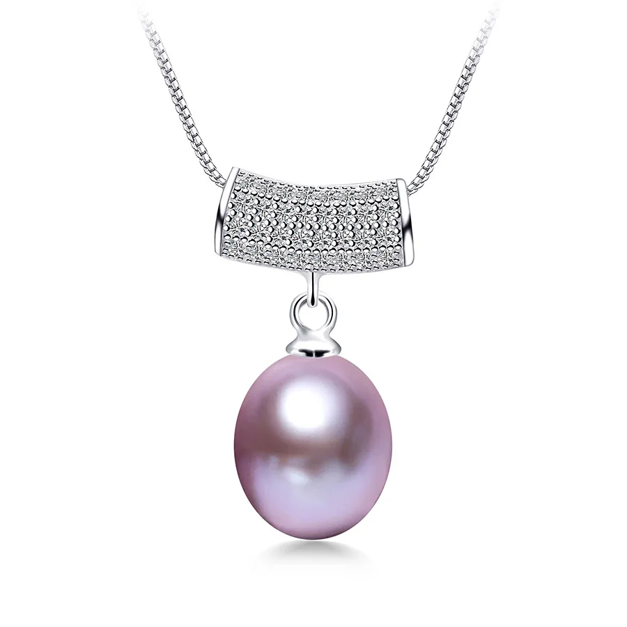 Lindo Высокая блеск подвески из натуральной жемчужины для женщин Мода серебро 925 ювелирные изделия Белый Черный 8-9 мм пресноводный жемчуг ожерелье 45 см - Цвет камня: purple pearl