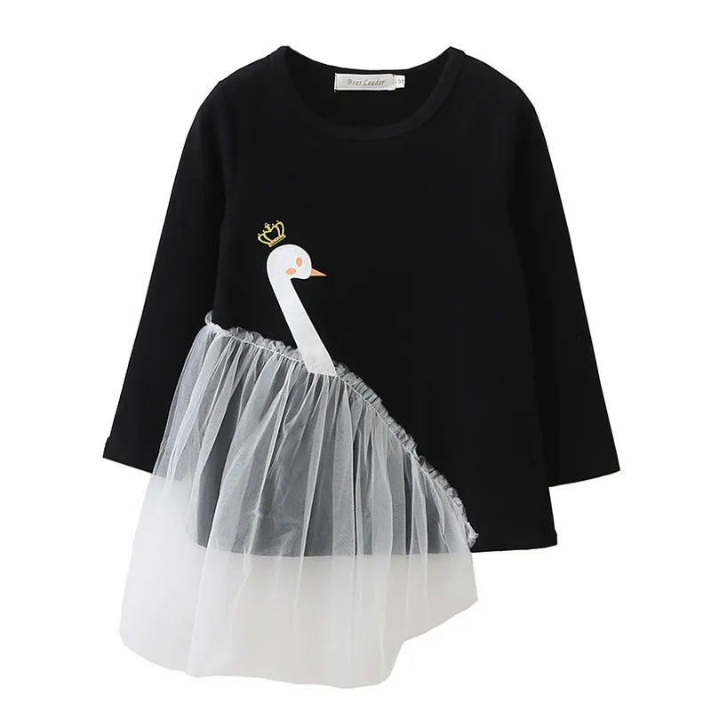 

Autumn Girls Cotton Top Long Sleeve Girls Swan Tulle T-shirt Children Winter Elegant Warm Sweatershirt Kids Clothes D0557