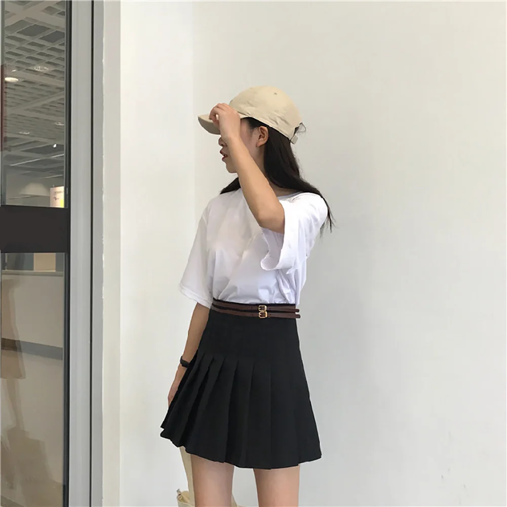 Женская теннисная линия в студенческом стиле плиссированная короткая юбка для девушки летняя повседневная модная Мини Высокая талия эластичная однотонная эластичная