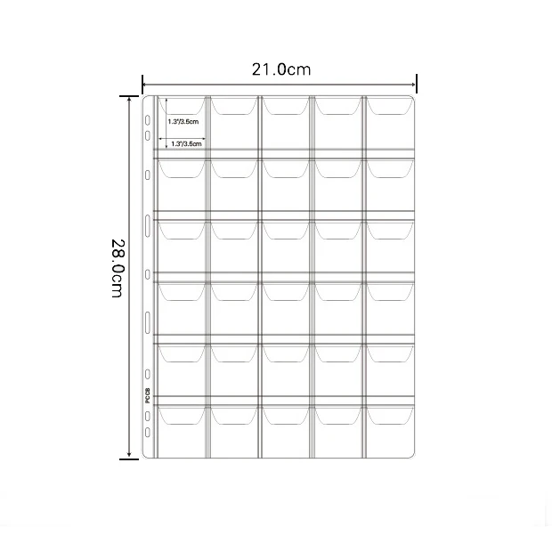 PCCB страницы альбома 10 шт для Золотая монета с отрывными листами Лист 12/20/30/35/42 карманы 3/7/9 отверстие коллекция монет 210/280 204/252 160/196 мм - Цвет: 30 coin 35mm 9 hole