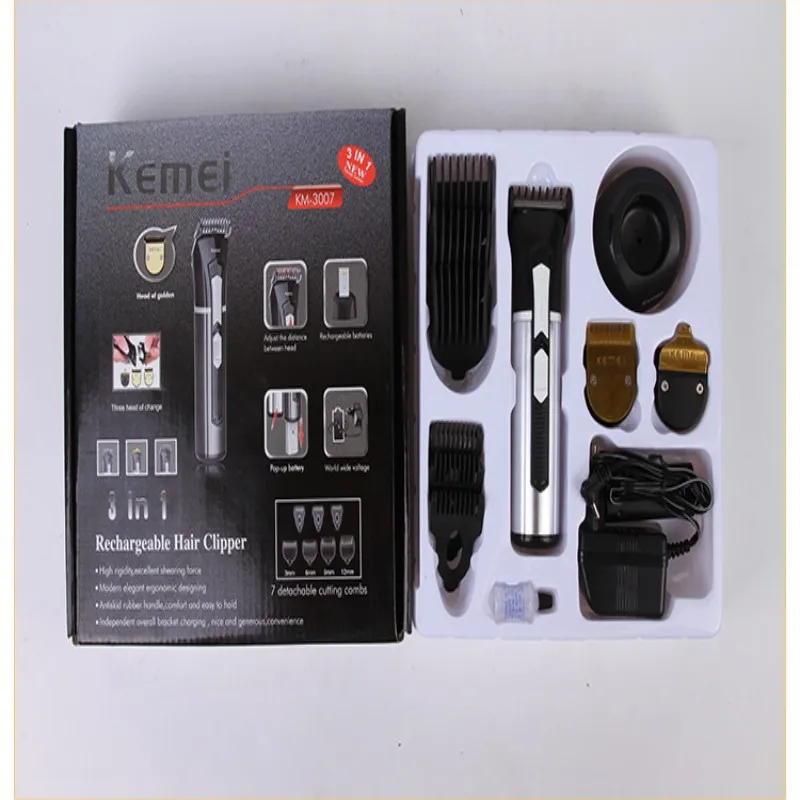 KEMEI 3 IN 1 Professional Rechargeable Electric Hair Trimmer Hair Clipper Professional Men and Baby Hair Cutting Machine KM-3007 KEMEI 3 IN 1 Professional Rechargeable Electric Hair Trimmer Hair Clipper Professional Men and Baby Hair Cutting Machine KM-3007