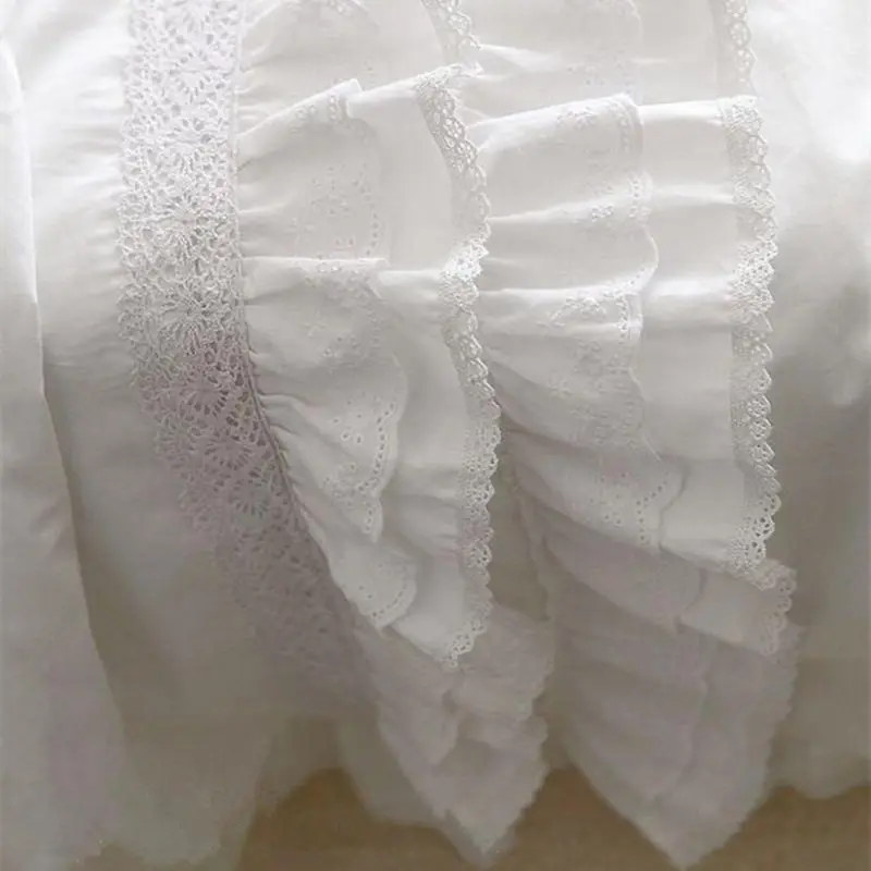 US $130.14 Top Luxury Korean Bedding Set Elegant Embroidery Lace Duvet Cover Ruffle Craft Cake Layers Bedding Bedspread Bed Sheet Hot Sale