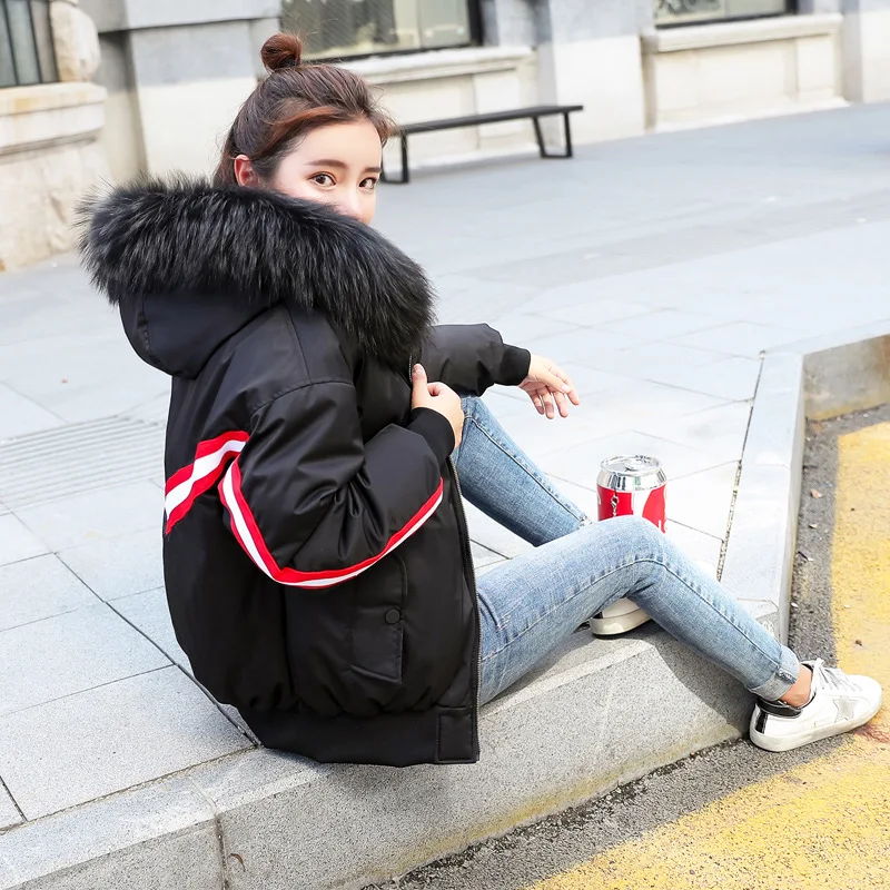 2018 New Women's Winter Cotton Jacket Large Fur Collar Hooded Short Suit Large Size Warm Cotton Coat Tq065 Coats