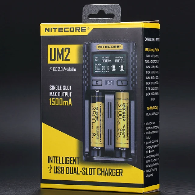 Best Price Free Shipping NITECORE UM2 Automatic Universal 3A Quick Charger Intelligent USB Dual-Slot Charger LCD Display Li-ion IMR Battery