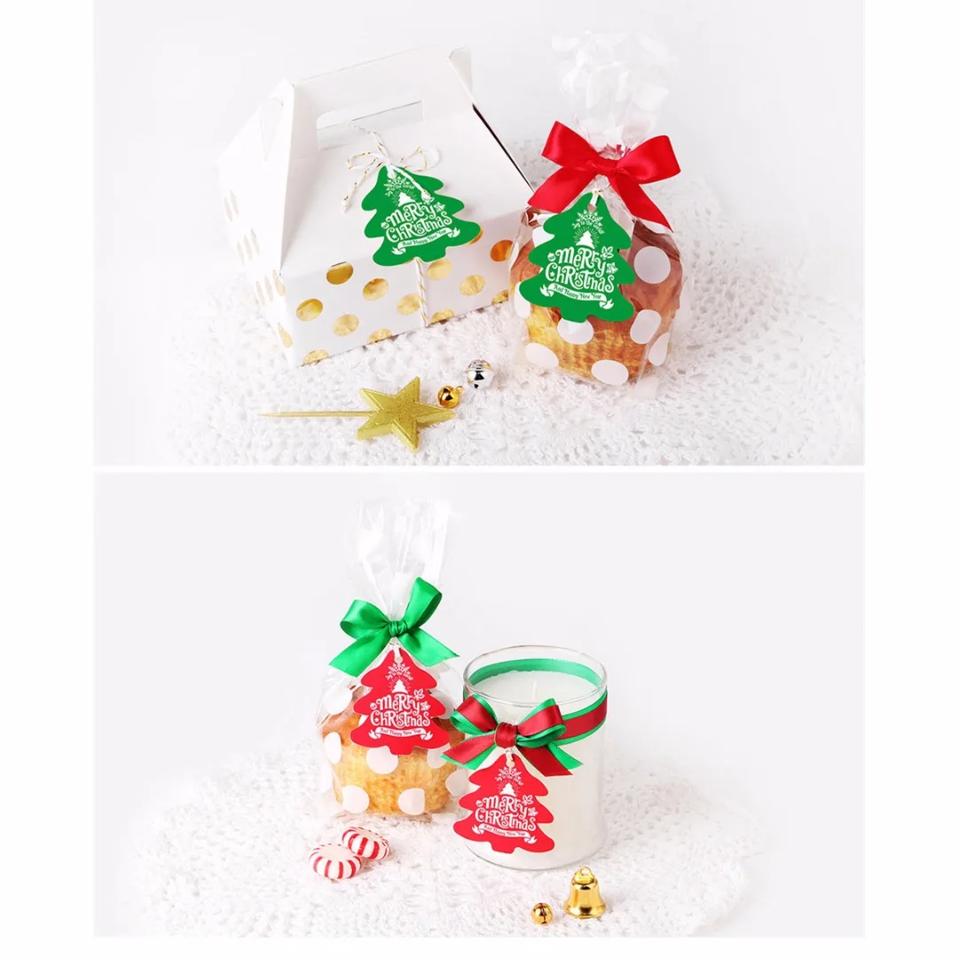 2018 New 25/50/100PCS Christmas Paper Gift Wrap Tags Label Xmas Decorative Bake Pack DIY