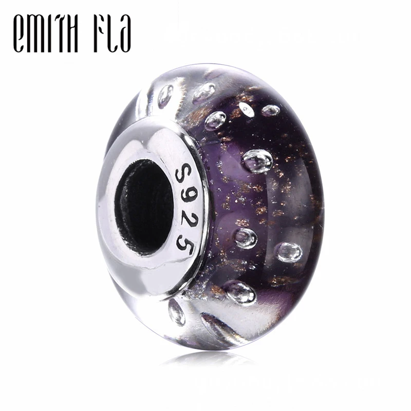 

Emith Fla 100% Real925 Sterling Silver Gold Flash Sand Murano Glass Bead Fit Original European Charm Bracelet Jewelry For Women