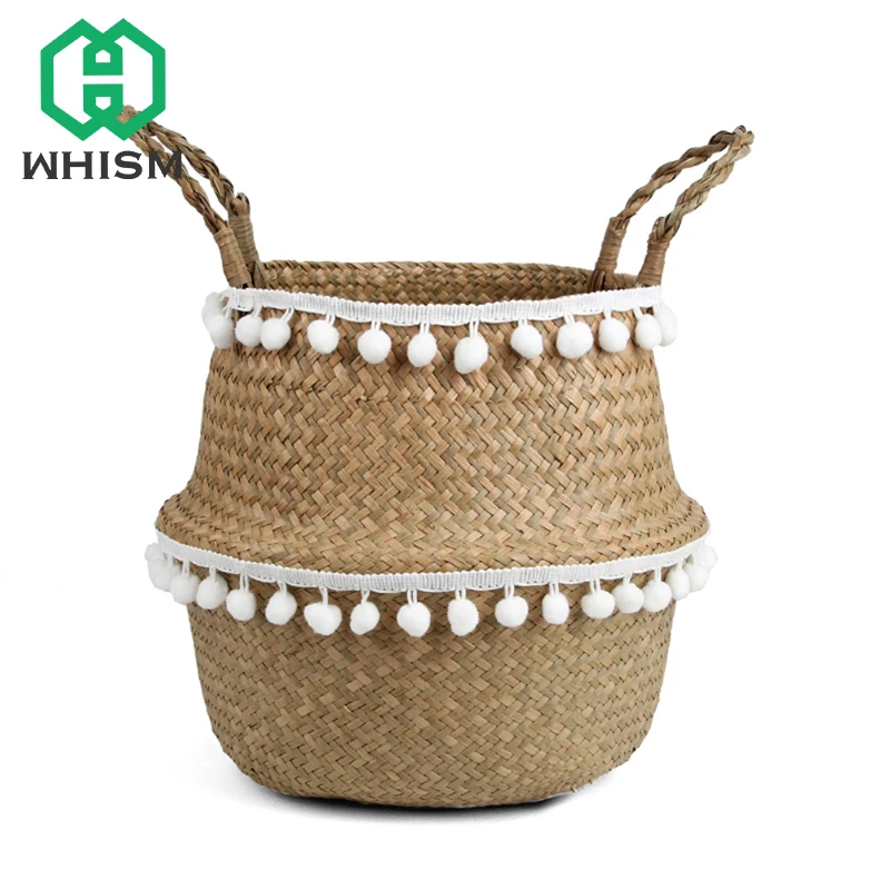 WHISM طوي الأعشاب البحرية المنسوجة تخزين وعاء حديقة زهرة شنقا سلة شرابة حديقة زهرة زهرية سلة التخزين ل لعب الملابس WHISM طوي الأعشاب البحرية المنسوجة تخزين وعاء حديقة زهرة شنقا سلة شرابة حديقة زهرة زهرية سلة التخزين ل لعب الملابس