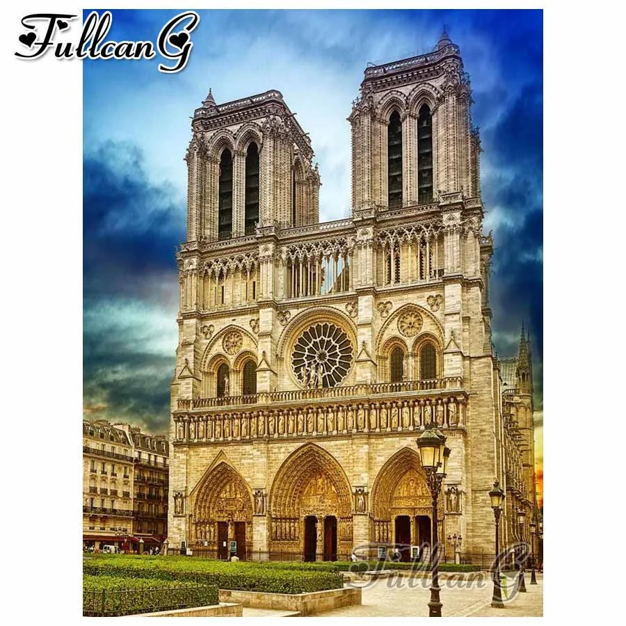 

FULLCANG diy 5d diamond mosaic notre dame diamond painting full drill square/round rhinestone embroidery scenery & castle FC1324