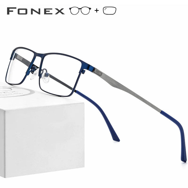 

FONEX Alloy Prescription Glasses Frame Men Square Myopia Eyeglasses 2019 Male Metal Full Optical Frames Korea Screwless Eyewear