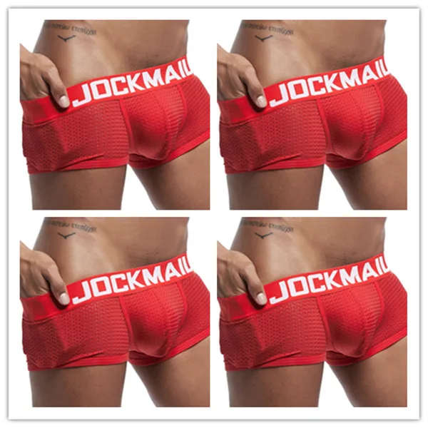 JOCKMAIL, 4 шт./лот, сексуальное мужское нижнее белье, боксеры, дышащая сетка, мужские трусы, u-образные выпуклые мужские боксеры, мужские трусы, летняя мужская одежда - Цвет: 4 red