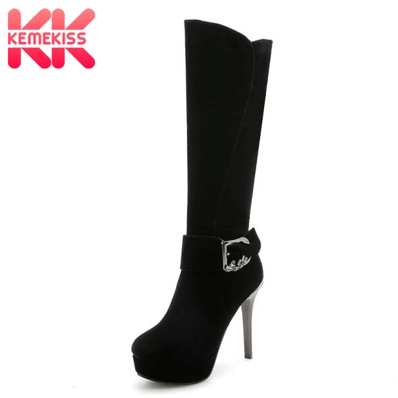 

KemeKiss High Platform Women Boots Winter Women's Shoes Warm Fur Buckle Long Boots Fashion Sexy Ladies Footwear Size 32-42
