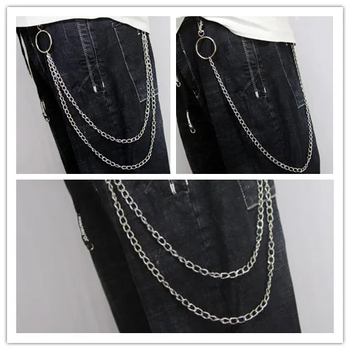 

Long Silver Metal Wallet Belt Key Chain Men Boy Rock Punk Hip-hop Trendy Belt Waist Chain Multilayer Male Trousers Pants Chain J