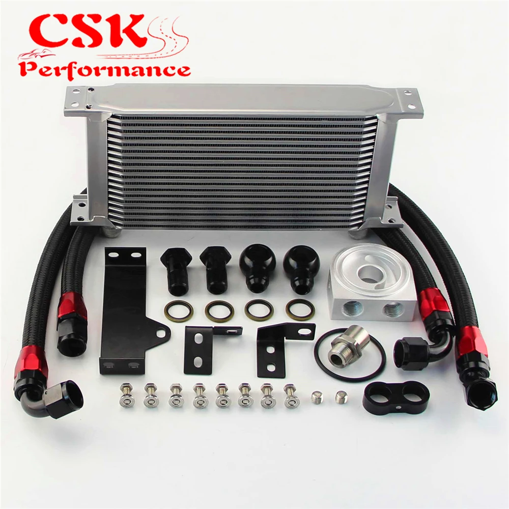 

19 Row Engine Oil Cooler Kit w/Filter Adapter Fits For Subaru WRX 06-07 EJ20 EJ25 Silver / black