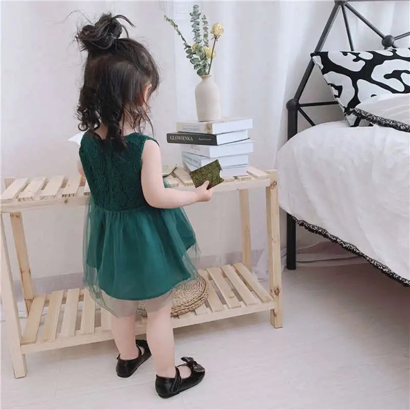 Платье для маленьких девочек новое летнее кружевное платье принцессы без рукавов темно-зеленого цвета одежда для младенцев 1-4 лет