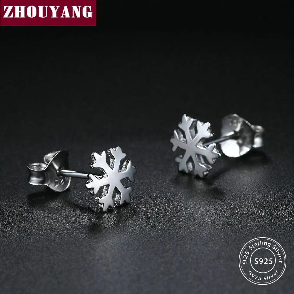 

ZHOUYANG Christmas Stud Earrings For Women Girl Snowflake Shaped 925 Sterling Silver Fashion Jewelry Birthday Gift EY018