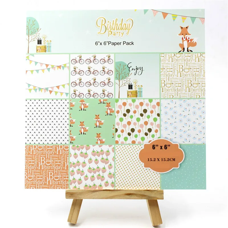 

KSCRAFT 12pcs 6" Single-side Printed Birthday Party pattern creative papercraft art paper handmade scrapbooking kit set book