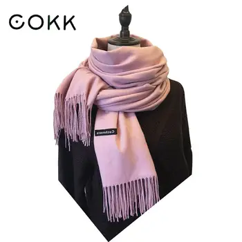 

COKK Women Winter Scarves With Tassel Solid Color Cashmere Thick Warm Scarf Female Shawl Lady Wraps Bandana Collar High Quality