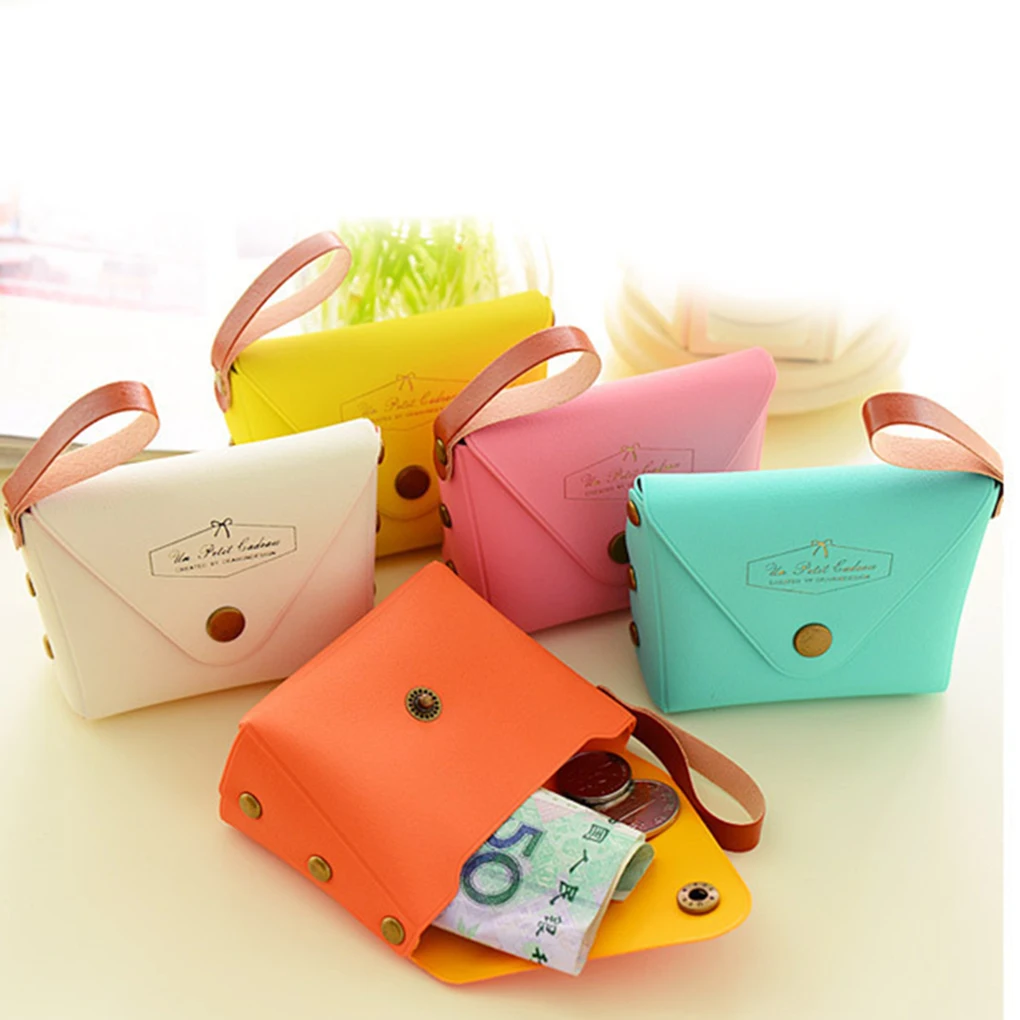 

2019 New Lady's Mini PU Coin Key Holder Purse Small Colorful Change Bag for Women Sweet Candy Colors Clutch Money Wallet Purse