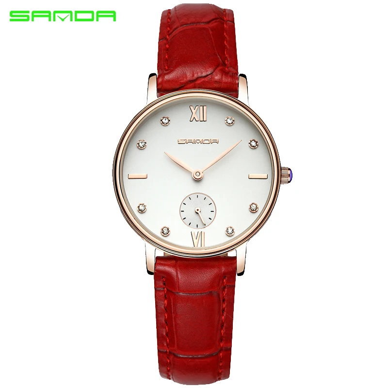 

SANDA Casual Couple Wristwatches Waterproof Classic Leather Strap Simple Crystal Analog Women Men Quartz Buckle Watch Alarm