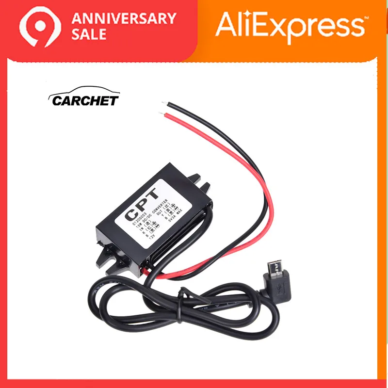 CARCHET DC-DC преобразователь 12В до 5В 3а понижающий модуль питания Micro USB конвертер