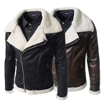 

New men winter warm camouflage lamb woolen casual fur collar plush faux leather jacket European style Dropshipping top coat