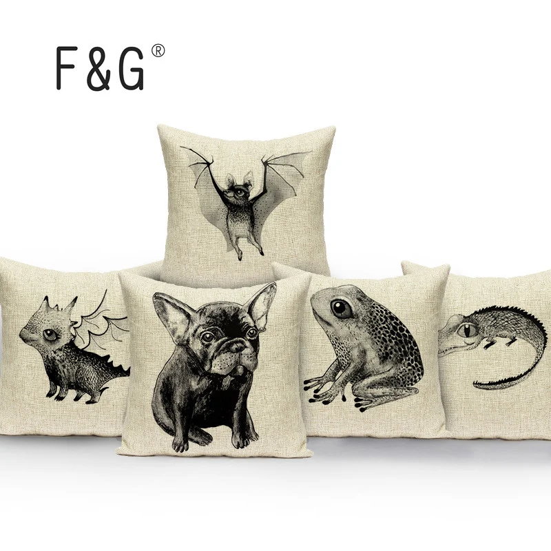 

Nordic Animal black white Print Soft Brushed Decorative Cushion Cover Sofa Bat bull terrier Cushion Case Home Decoration