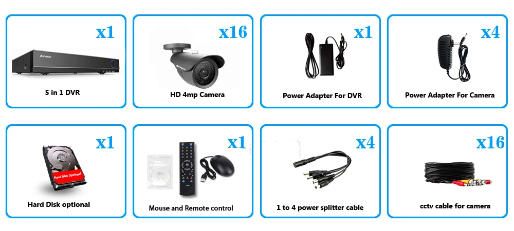 16CH 4MP AHD DVR рекордер наружная камера система безопасности комплект шт. 16 шт. 4MP IR Всепогодная камера видеонаблюдения s 16 канальный DVR комплект