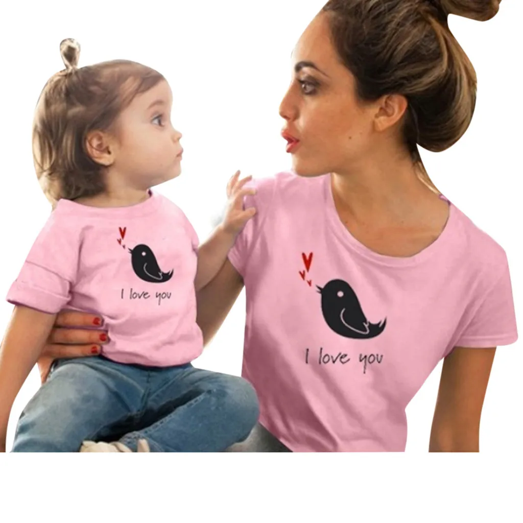 

Mother and Daughter shirts Clothes cartoon Print Short Sleeve T-shirts Tops Blouse anne kız tshirt mum*ZH^2 #g35US