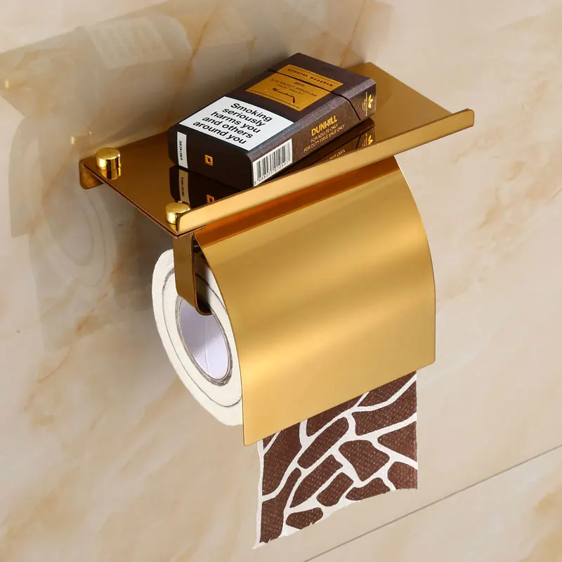 Держатель для туалетной бумаги антикоррозийный держатель для туалетной бумаги из нержавеющей стали с подставкой для телефона настенный держатель для туалетной бумаги - Цвет: Gold