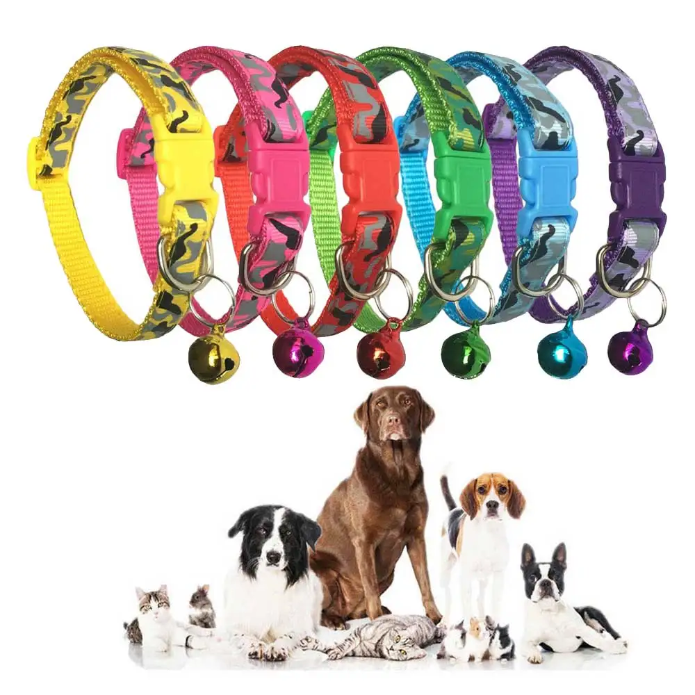 

Nylon Dog Collar Delicate Safety Casual Neck Strap Fashion Adjustable Camo Bell Pet Dog Collar Hot Sale