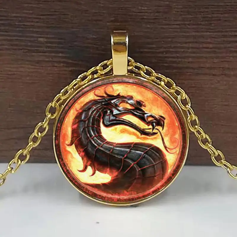 Новая мода Дракон ожерелье s Mortal Kombat кулоны в форме стеклянного купола ювелирные изделия ожерелье кулон