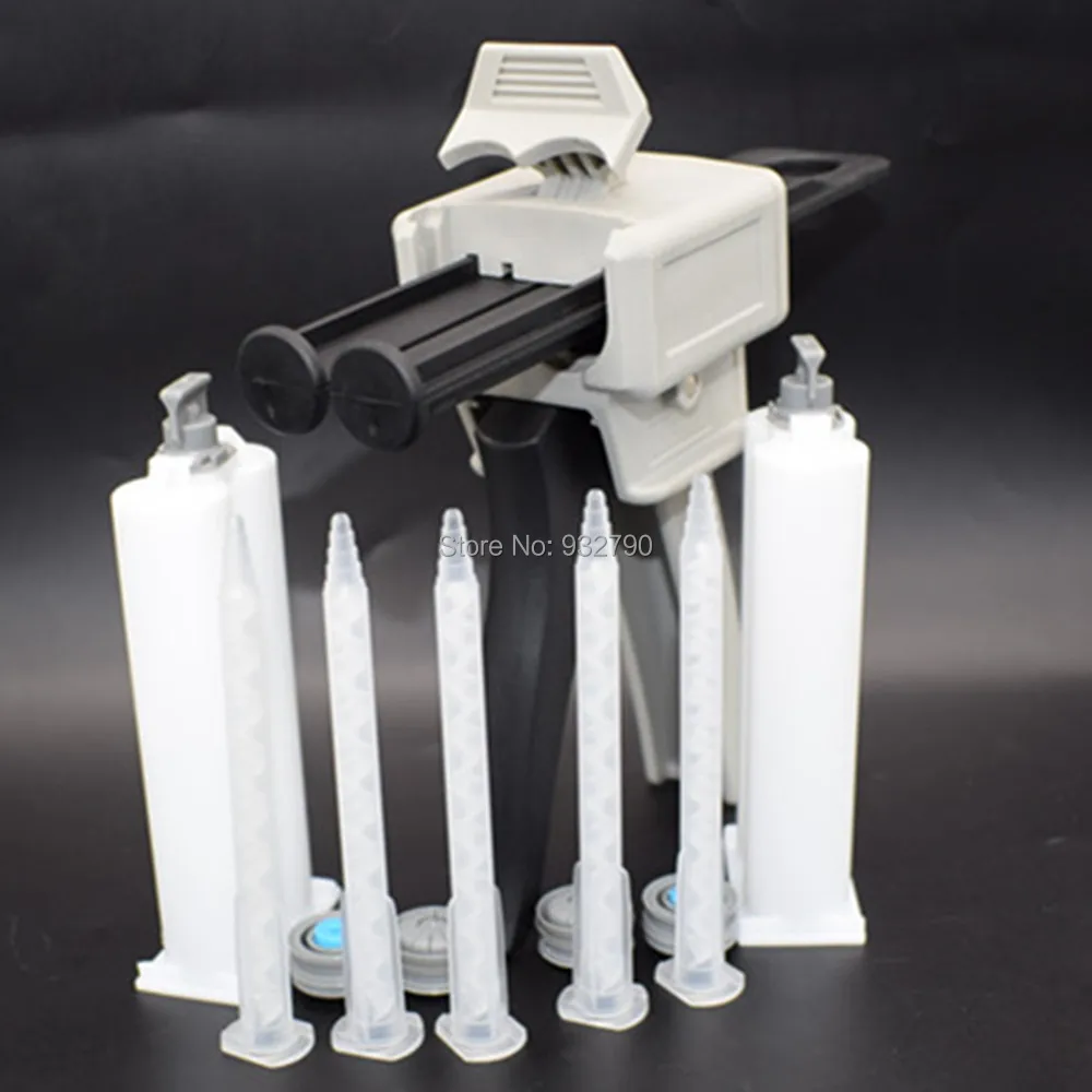 5pc Resin Static Mixer Mixing Nozzles + 2pc 50ml Epoxies Adhesive Glue Cartridge + 1:1 50ml Epoxy Adhesive Gun Manual Applicator