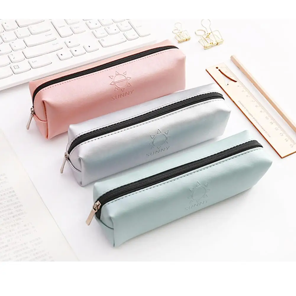

Korean Style Simple Pen Storage Case Fresh Large Capacity Storage Case Creative Stationery Case PU Pen Storage Case For Students