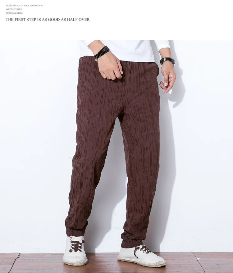 Китайский Стиль новые весенние Для мужчин джоггеры модный прямой Pantalon Hombre Твердые Хлопок белье Штаны эластичный пояс Пот Штаны