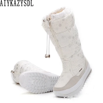 

AIYKAZYSDL Women Winter Snow Warm Boots Ski Boots Waterproof Thick Faux Fur Plush Boots Platform Winter Shoes Plus Size 35-42