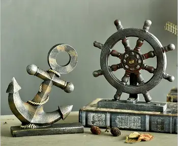 

Mediterranean Style Resin MiNi Ship's Anchor Compass Rudder Sailing Ship Furnishing Articles Nautical Home Decor Craft ZH128