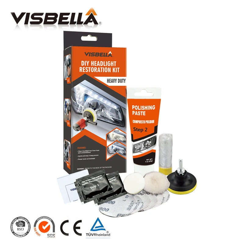 Visbella Headlamp Polishing Paste Kit DIY Headlight Restoration for Car Care Repair Hand Tool Sets Head Lamp Lense by Machine Visbella Headlamp Polishing Paste Kit DIY Headlight Restoration for Car Care Repair Hand Tool Sets Head Lamp Lense by Machine