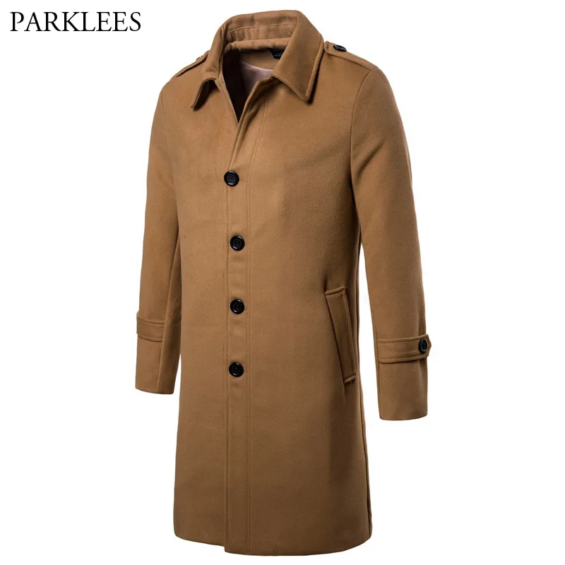2018 Autumn Winter Men's Slim Wool Coat Business Classic Men Turn Down Collar Long Style Windebreaker Coats Manteau Homme Hiver 2018 Autumn Winter Men's Slim Wool Coat Business Classic Men Turn Down Collar Long Style Windebreaker Coats Manteau Homme Hiver