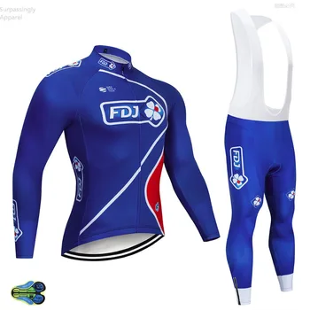 

2019 Pro Men's FDJ Cycling Jersey Long Sleeve Set Autumn Bicycle Jersey Set Ropa Roupa De Ciclismo Invierno MTB Bike Clothing