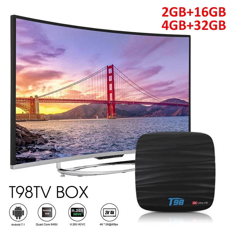

T98 Android 9.0 Mini TV Box RK3328 4GB+32GB Wifi 2.4g with Bluetooth Smart TV Box HD 6K For Smart Media Player Set Top Box
