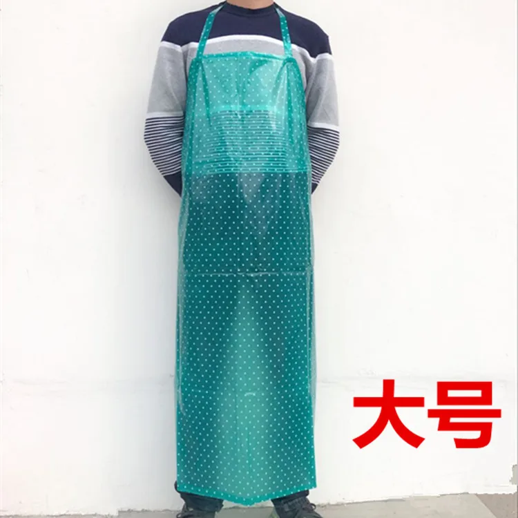 Waterproof transparent apron thickening kitchen canteen aquatic factory female simple long and durable pvc aprons - Цвет: green-l