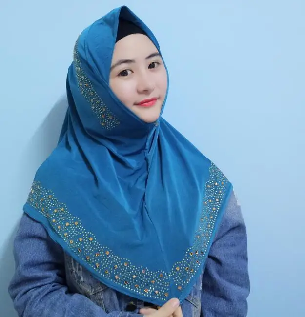 H1110 Latest Muslim One Piece Hijab With Rhinestones And Crystals fast 